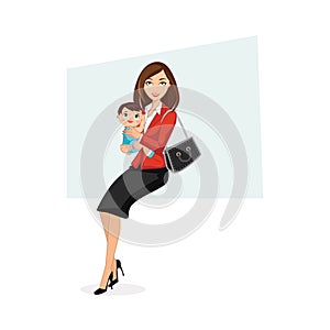 Happy Working Mom holding Baby