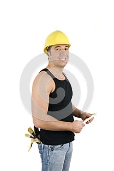 Happy workman with hard hat