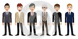 Happy workplace with smiling men cartoon character