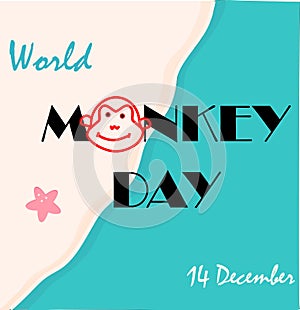 Happy World Monkey day web banner illustration. Wild animal with African safari decoration for animal care and conservation.