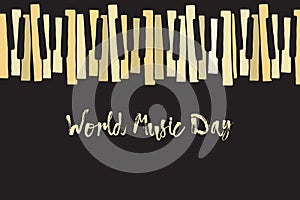 Happy world music day party. Chaotic Pianoforte musical grand piano octaves, sketch drawing. Vector doodle pattern with hand drawn photo