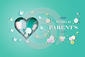 Happy World Parents Day with Mom and Father, Children`s and Butterfly