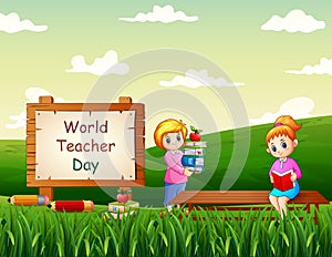 Happy World Teachers Day with woman teachers