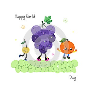 Happy World Vegetarian Day flop letters cherry, grape, orange