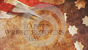 Happy Wright Brothers Day. Usa Flag and Wood.