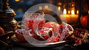 Happy yalda night, winter solstice festival, The birth of the sun or the moon, Copyspace background for text, grapes