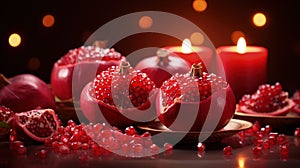 Happy yalda night, winter solstice festival, The birth of the sun or the moon, Copyspace background for text, grapes