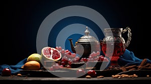 Happy yalda night, winter solstice festival, The birth of the sun or the moon, Copyspace background for text, grapes