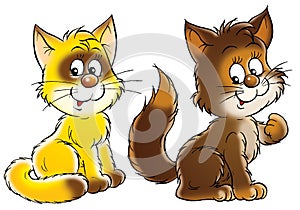 Happy yellow and brown cats
