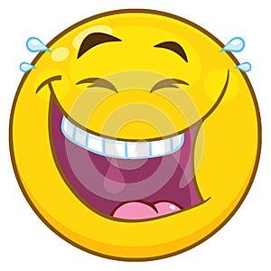 Happy Yellow Cartoon Emoji Face Character With Laughing Expression