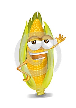 Happy yellow corn cartoon character laughing joyfully photo