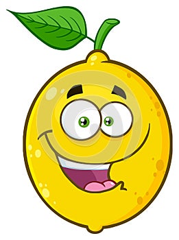 Happy Yellow Lemon Fruit Cartoon Emoji Face Character With Funny Expression