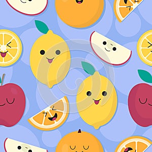 Happy yippie cute fruits seamless pattern