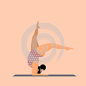 Happy yoga plus size girl. Happy body positive concept. Different is beautiful. Attractive overweight woman.Vector illustration