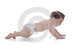 Happy Young Baby First Crawling