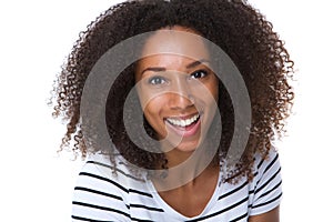 Happy young black woman laughing