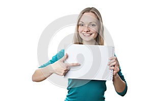Woman holding blank sign