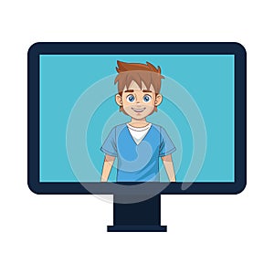 Happy young boy in desktop avatar character