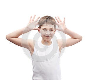 Happy young boy in a sleeveless shirt