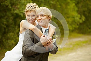 Happy young bride and groom