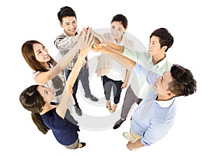 Happy young business team with success gesture