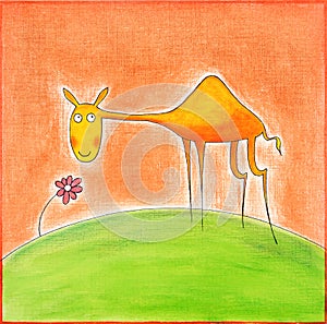 Happy young camel, child's drawing, watercolor painting