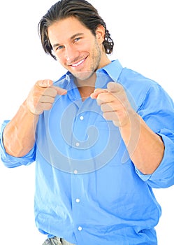 Happy Young Caucasian Male Pointing At Viewer