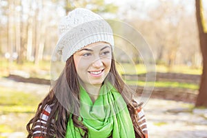 Happy Young Caucasian Woman Portrait Outdoor