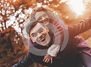 Happy Young Couple on Autumn.