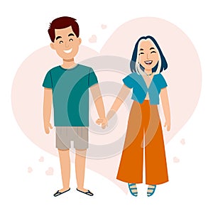 Happy young couple on the background of the heart. The concept of family happiness. Illustration vector