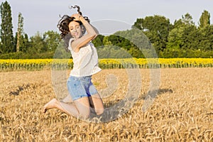 Happy Young couple at grain field