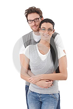 Happy young couple hugging each other