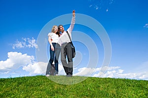 Happy young couple looking