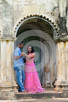 Happy young couple in love in the park on a sunny summer day. Summer holidays. Love concept