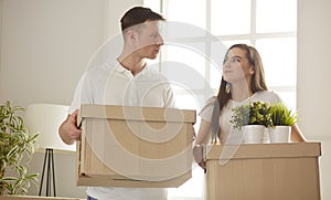 Happy Young couple moving in new home