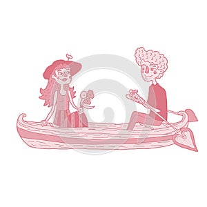 happy young couple sailing on a boat