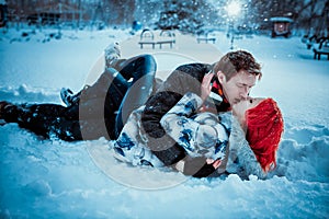 Happy Young Couple in Winter Park