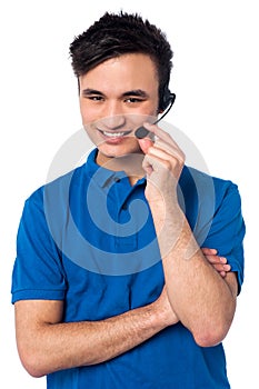 Happy young customer support executive