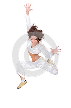 Happy young dancer jumping