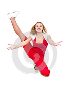 Happy young dancer jumping