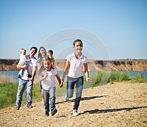 Happy young family with children