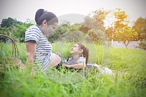 Happy young family spending time at outdoor on a day