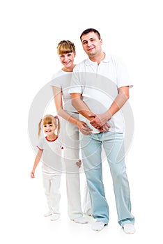 Happy young family on white background
