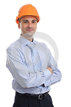 Happy young foreman with hard hat