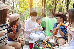 Happy young friends having picnic