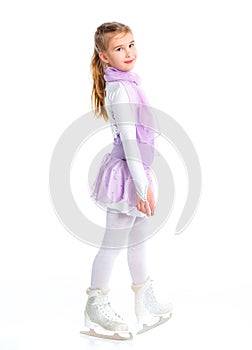 Happy young girl figure skating.Isolated.