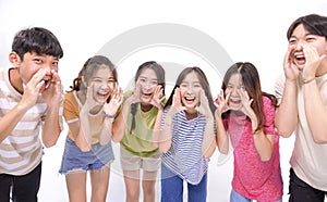 Happy young group student shouting and announcing something photo