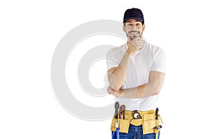 Happy young handyman portrait