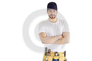 Happy young handyman portrait