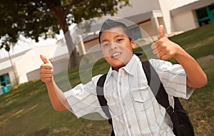 Happy Young Hispanic Boy Ready for School